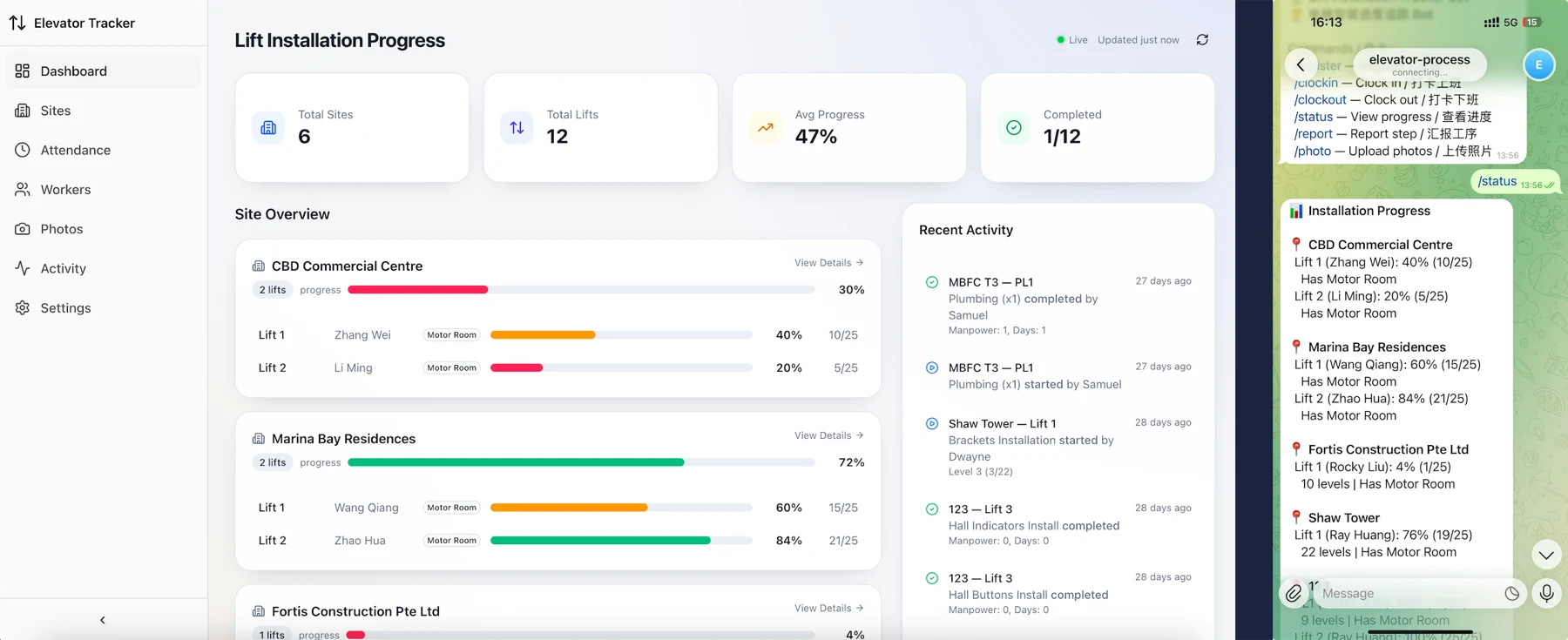 Elevator Installation Tracker operations platform