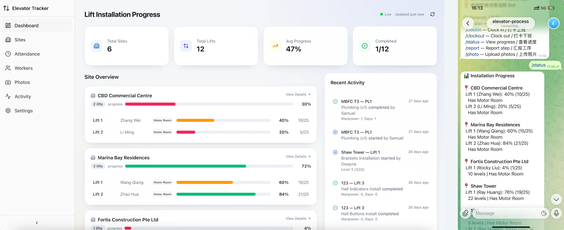Elevator Installation Tracker operations platform