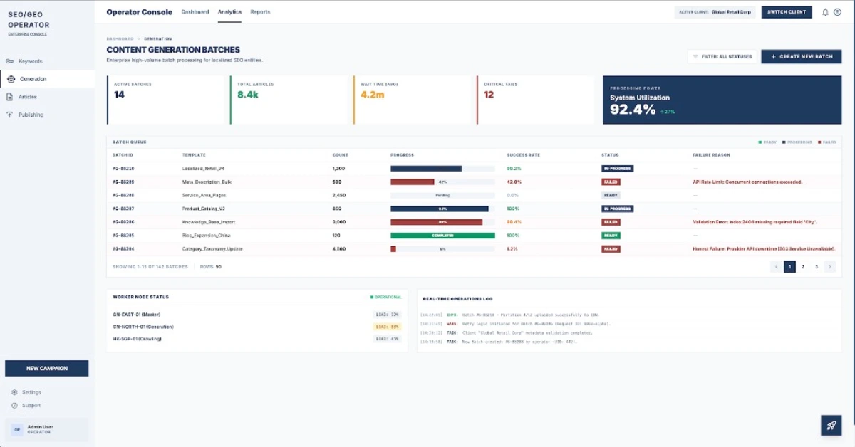 SEO/GEO Operator enterprise operations platform